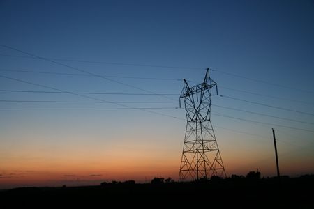 An electric tower after dusk
